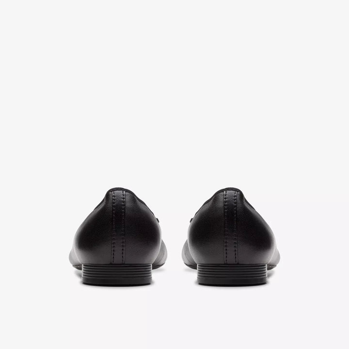 Clarks Collection Loreleigh Rae Ladies Black Leather Flat Dolly Shoes With Bow