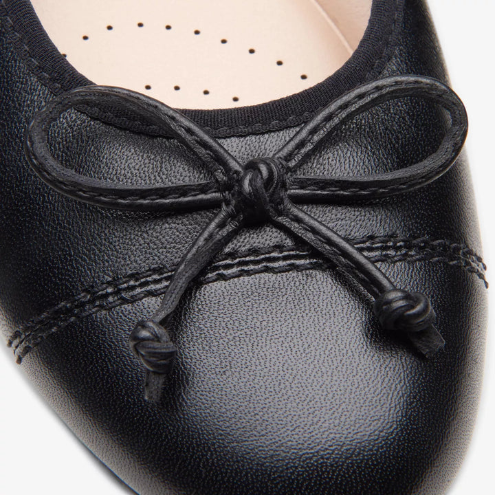 Clarks Collection Loreleigh Rae Ladies Black Leather Flat Dolly Shoes With Bow