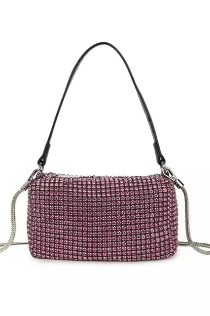 Long & Son Ladies Designer Rhinestone Crossbody Detachable Chain Bag Pink