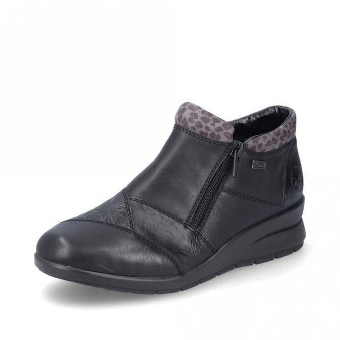 Rieker Antistress L4881 Ladies Water Resistant Leather Twin Zip Warm Lined Ankle Boots Black