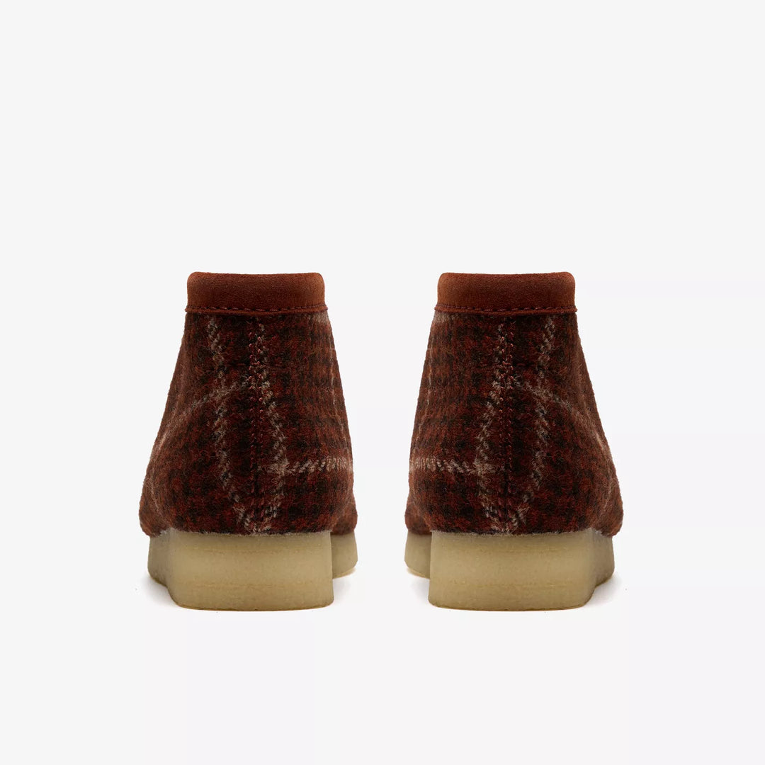 Clarks Originals Limited Edition Mens Brown Check Combination Harris Tweed Wallabee Lace Up Boots Crepe Soles Leather Fobs