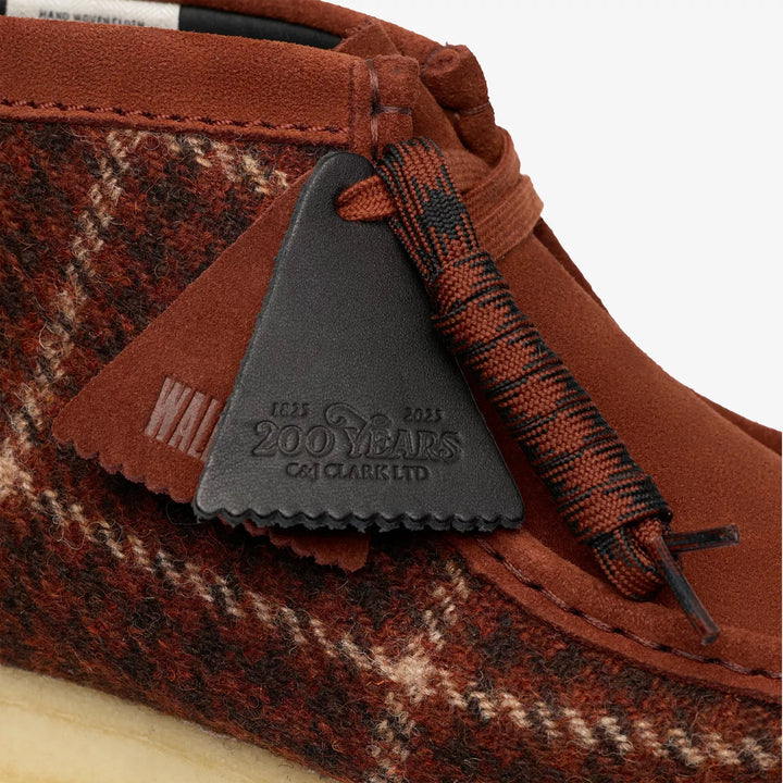 Clarks Originals Limited Edition Mens Brown Check Combination Harris Tweed Wallabee Lace Up Boots Crepe Soles Leather Fobs