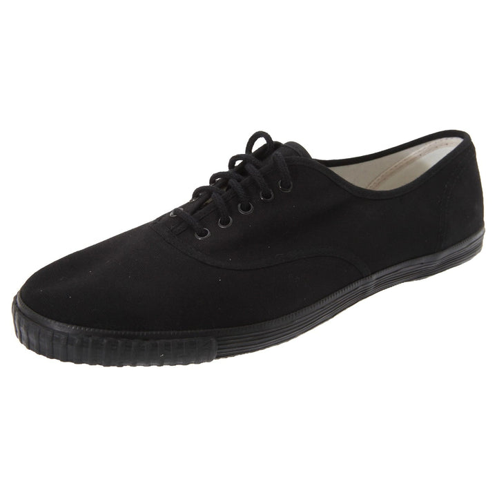 DEK Unisex Black Canvas PE Exercise Lace Up Plimsolls Pumps