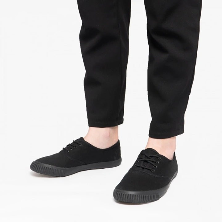 DEK Unisex Black Canvas PE Exercise Lace Up Plimsolls Pumps
