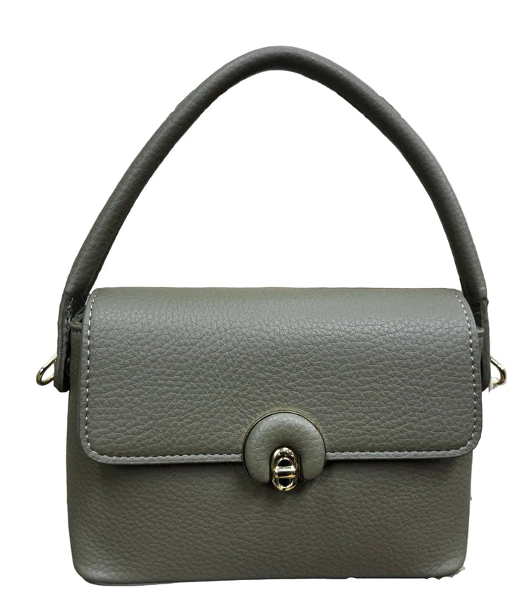 Ladies Cute Grab Handle Faux Leather Handbag With Detachable Strap Sage Green
