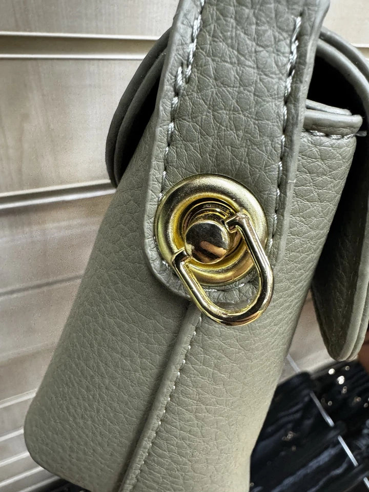 Ladies Cute Grab Handle Faux Leather Handbag With Detachable Strap Sage Green