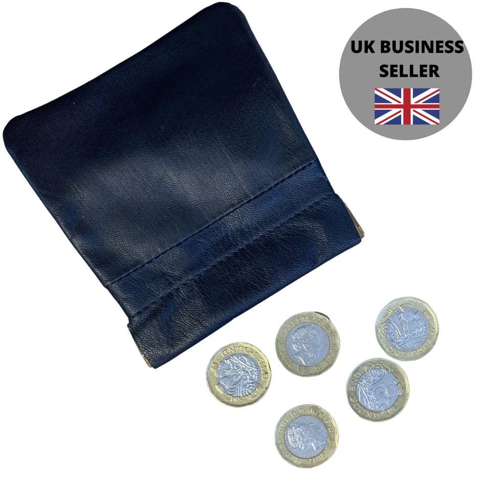 Forest Unisex Black Grained Leather Hinged Snap Top Pouch Purse