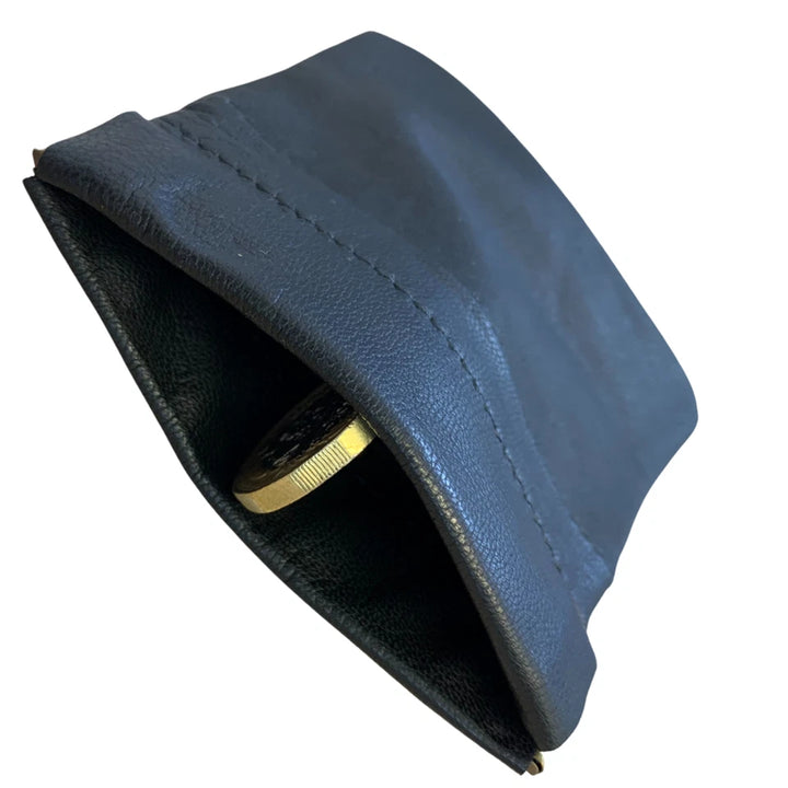 Forest Unisex Black Grained Leather Hinged Snap Top Pouch Purse