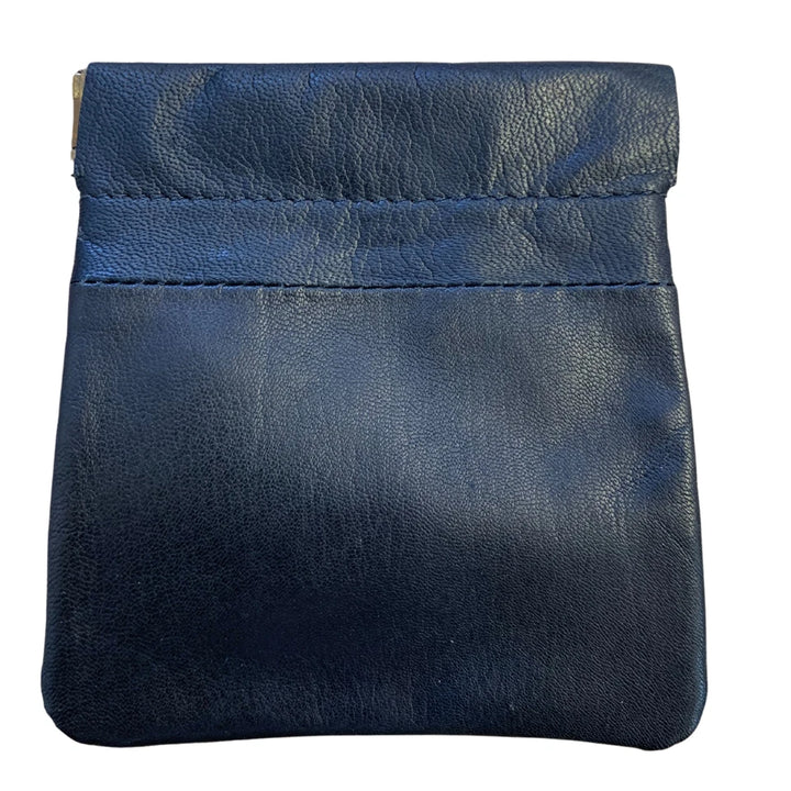 Forest Unisex Black Grained Leather Hinged Snap Top Pouch Purse