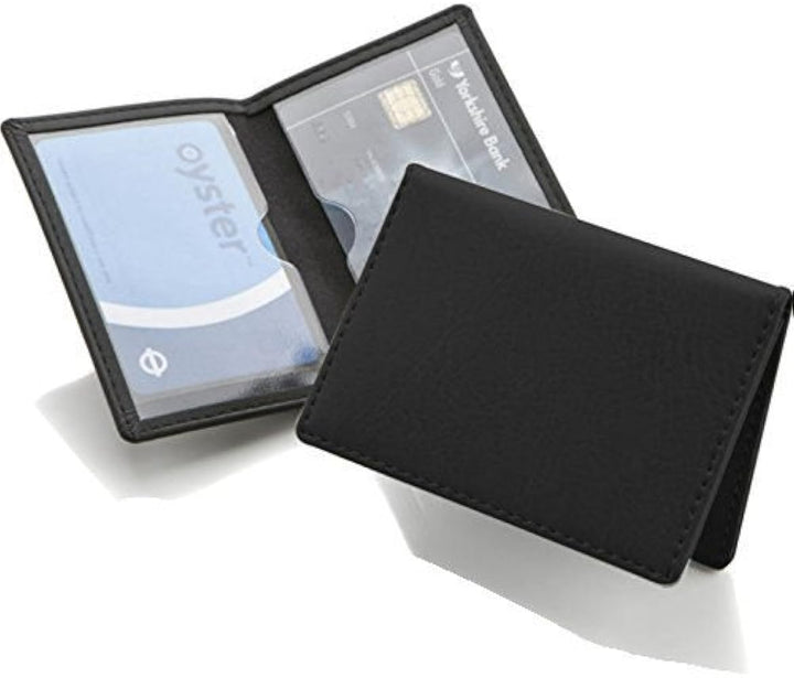 Forest Unisex Black Leather Travel Card Bus Pass Holder With Windows