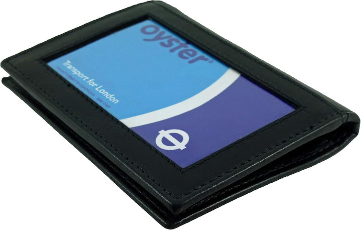 Forest Unisex Black Leather Travel Card Bus Pass Holder With Windows