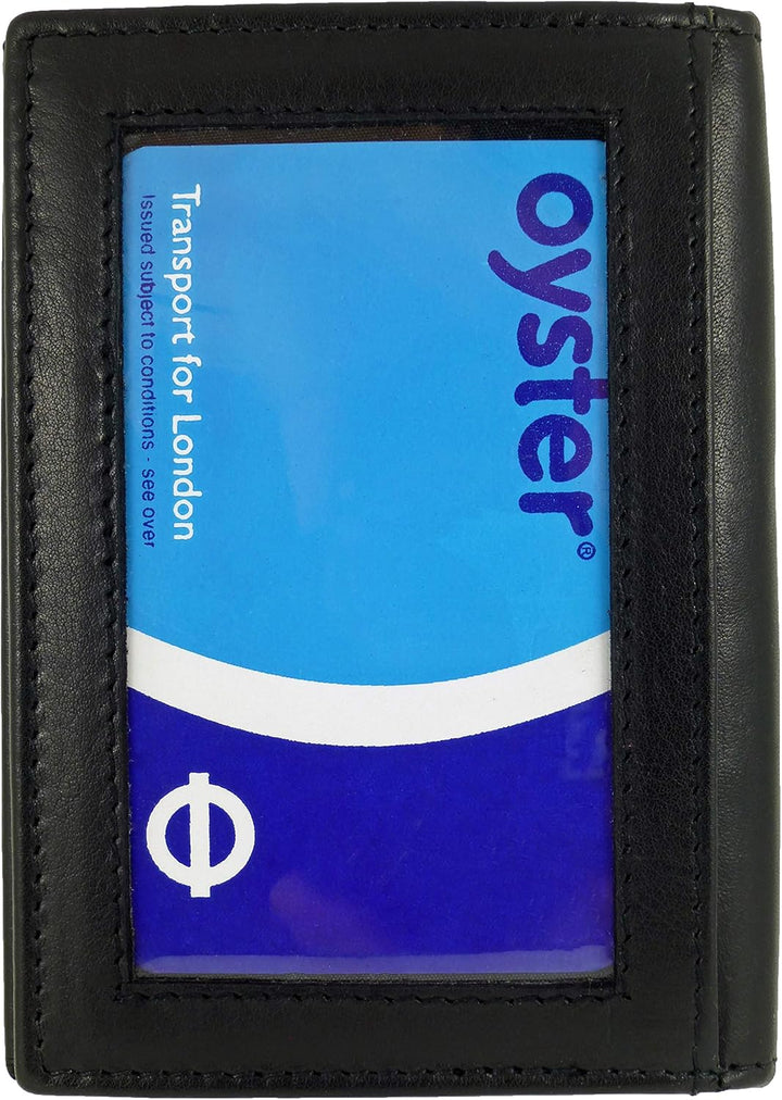 Forest Unisex Black Leather Travel Card Bus Pass Holder With Windows