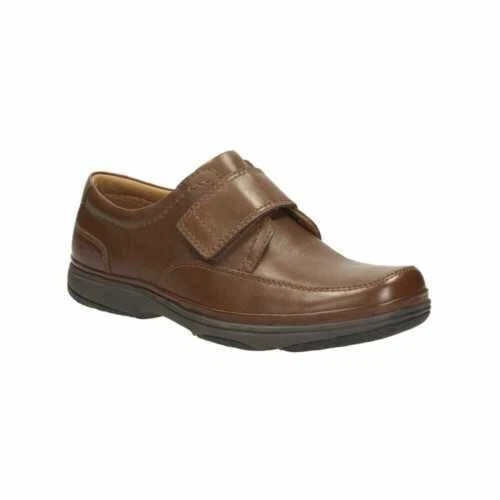 Clarks Swift Turn Mens Tan Brown Leather WIDE H FIT Lightweight Shoes With Single Touch Fasten Strap (Copy)