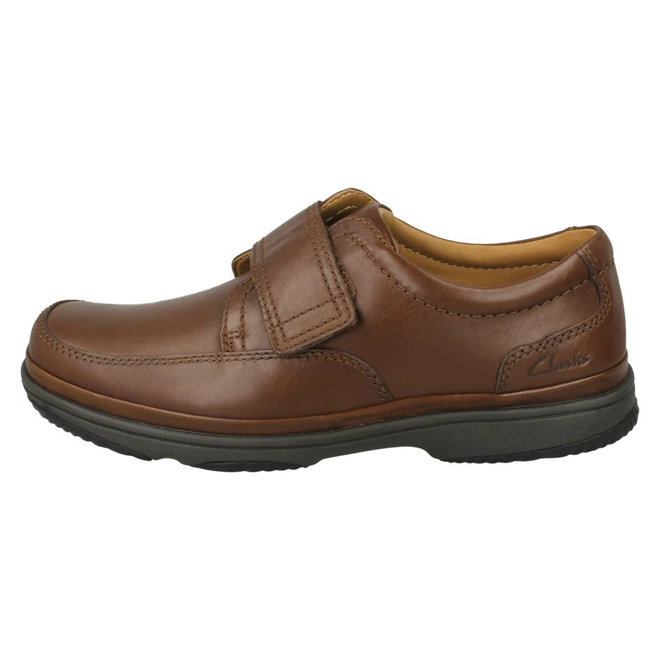 Clarks Swift Turn Mens Tan Brown Leather WIDE H FIT Lightweight Shoes With Single Touch Fasten Strap (Copy)