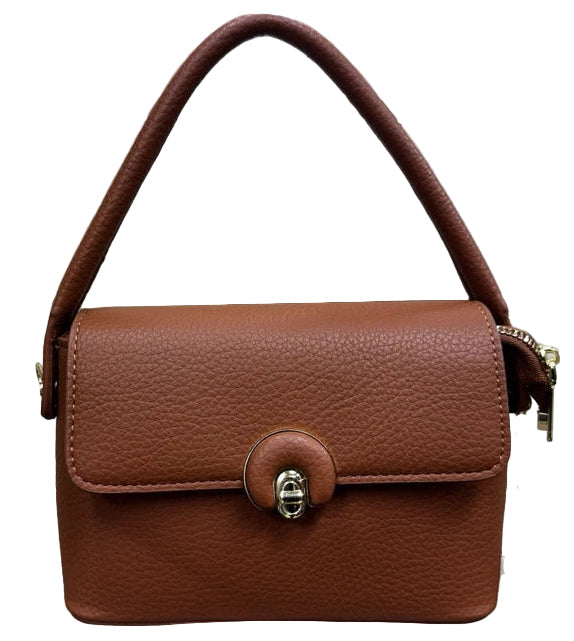 Ladies Cute Grab Handle Faux Leather Handbag With Detachable Strap Tan