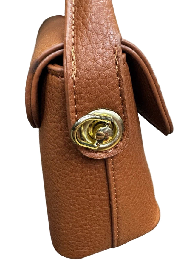 Ladies Cute Grab Handle Faux Leather Handbag With Detachable Strap Tan