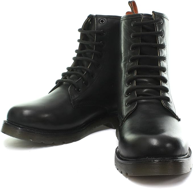 Tredflex TF4403 Mens Black Leather Military Style 8 Eyelet Lace Up Boots With Memory Foam Air Pocket Soles