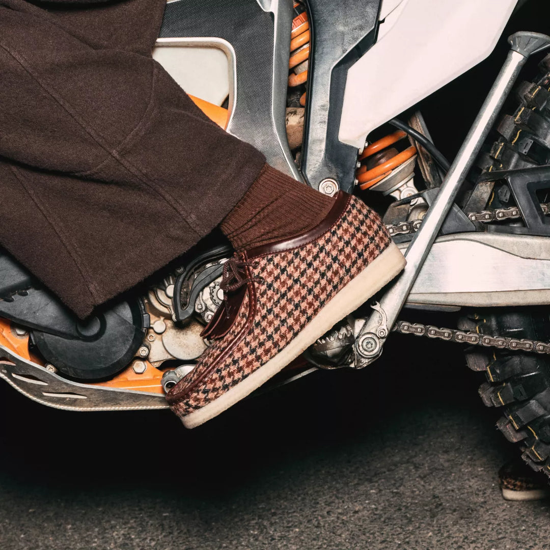 Clarks Originals Limited Edition Mens Brown Check Combination Harris Tweed Wallabee Lace Up Crepe Soles Leather Fobs