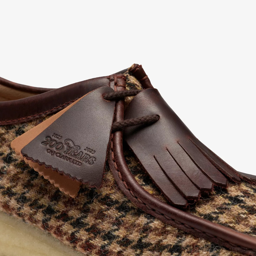 Clarks Originals Limited Edition Mens Brown Check Combination Harris Tweed Wallabee Lace Up Crepe Soles Leather Fobs