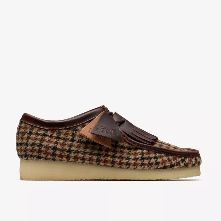 Clarks Originals Limited Edition Mens Brown Check Combination Harris Tweed Wallabee Lace Up Crepe Soles Leather Fobs