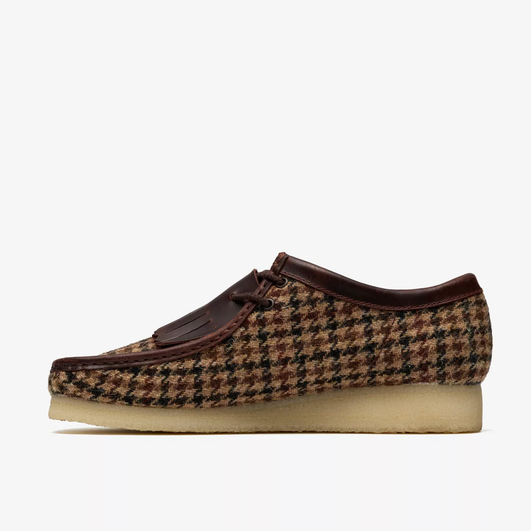 Clarks Originals Limited Edition Mens Brown Check Combination Harris Tweed Wallabee Lace Up Crepe Soles Leather Fobs