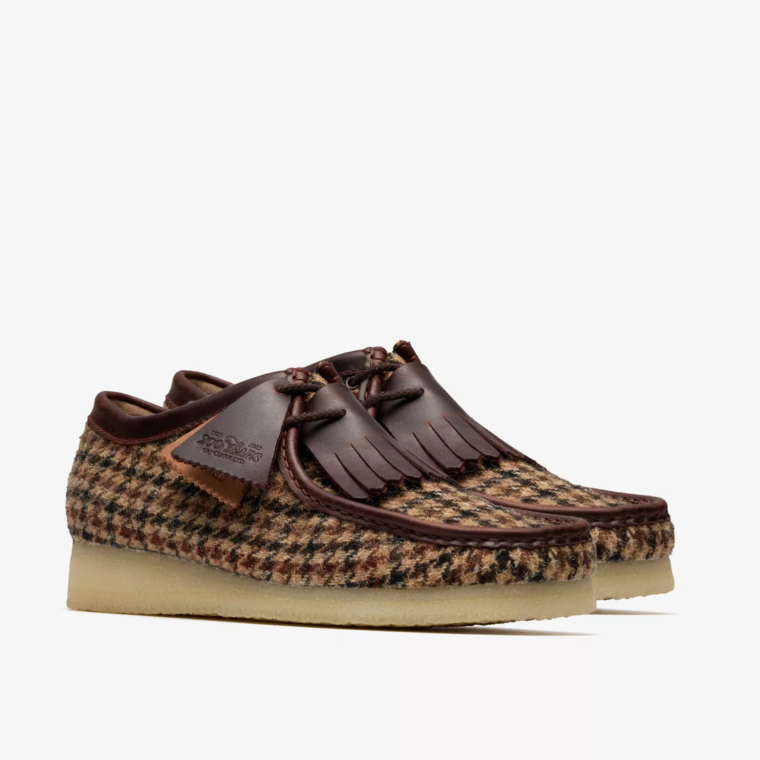 Clarks Originals Limited Edition Mens Brown Check Combination Harris Tweed Wallabee Lace Up Crepe Soles Leather Fobs