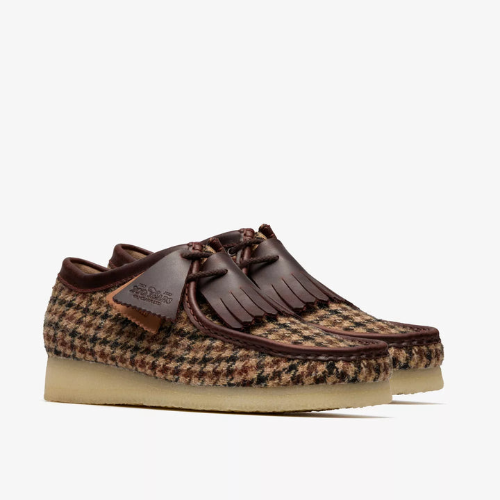 Clarks Originals Limited Edition Mens Brown Check Combination Harris Tweed Wallabee Lace Up Crepe Soles Leather Fobs