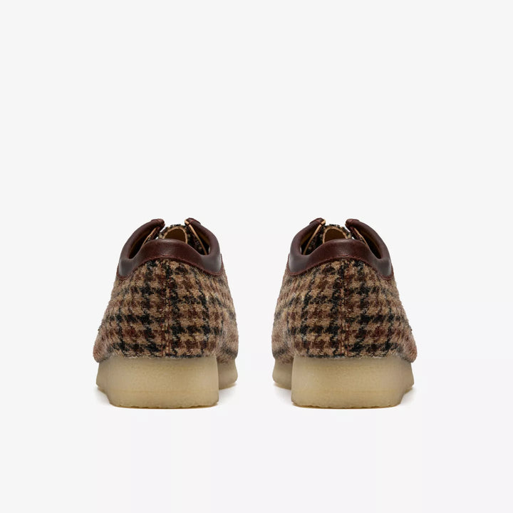 Clarks Originals Limited Edition Mens Brown Check Combination Harris Tweed Wallabee Lace Up Crepe Soles Leather Fobs