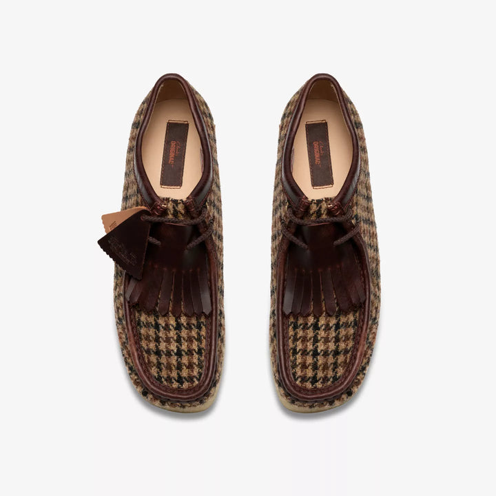 Clarks Originals Limited Edition Mens Brown Check Combination Harris Tweed Wallabee Lace Up Crepe Soles Leather Fobs