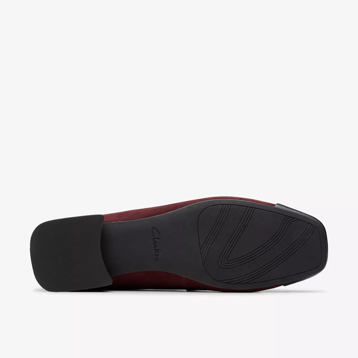 Clarks Signature Ladies Suede/Leather Combination Dolly Low Heel Court Shoes Merlot/Black
