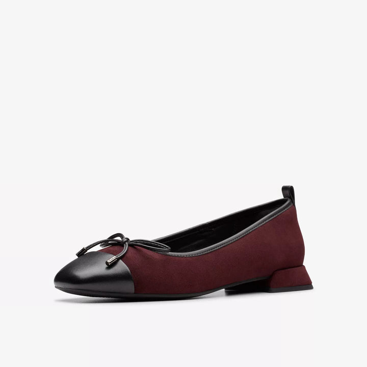 Clarks Signature Ladies Suede/Leather Combination Dolly Low Heel Court Shoes Merlot/Black