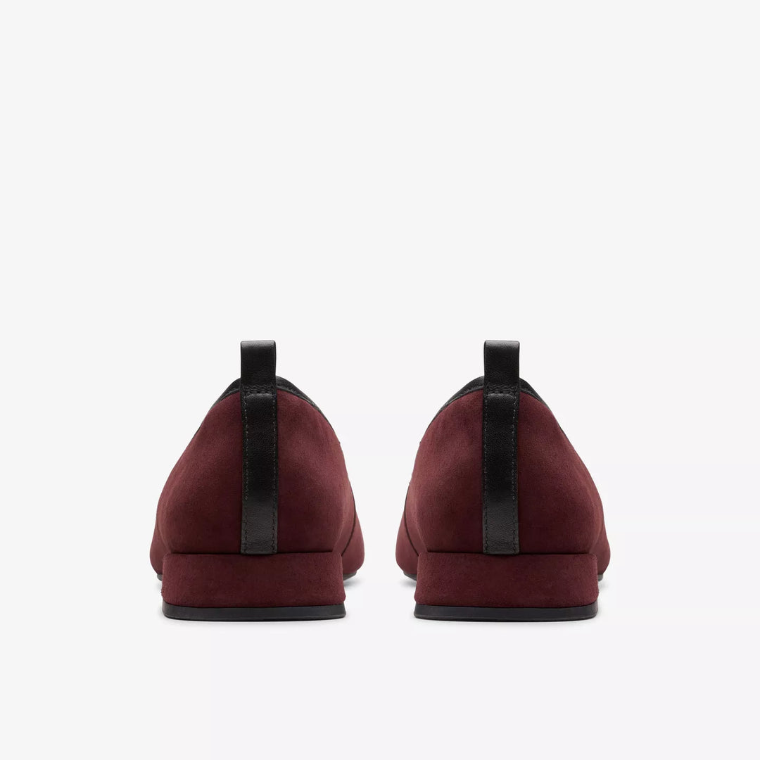 Clarks Signature Ladies Suede/Leather Combination Dolly Low Heel Court Shoes Merlot/Black