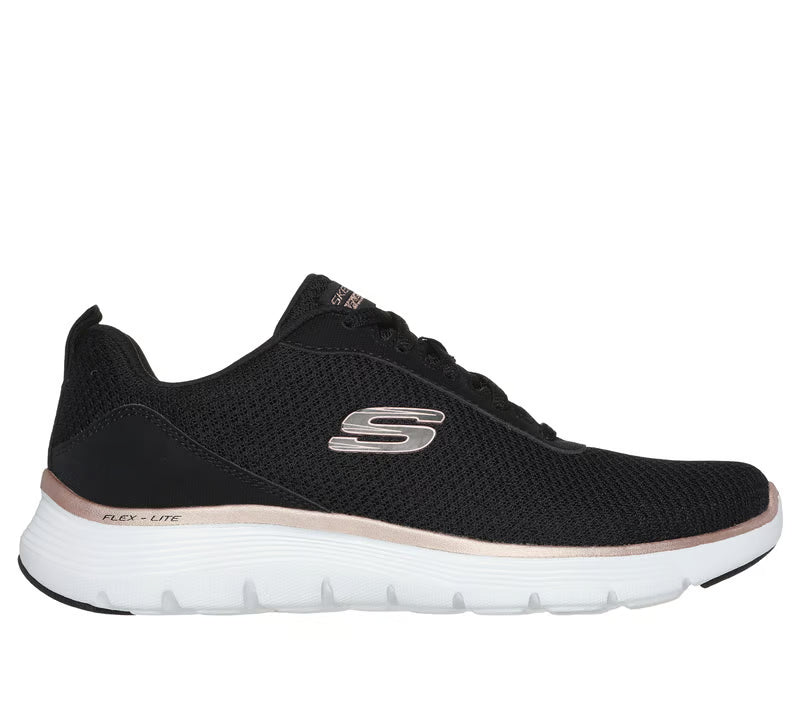 Skechers Flex Appeal 5.0 UPTAKE Womens Mesh VEGAN Trainers Black/Rose Gold
