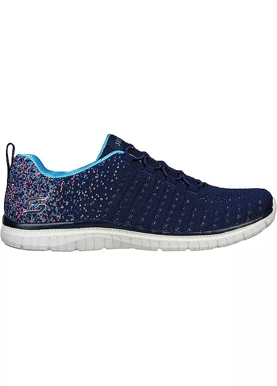 Skechers Virtue Ladies Vegan Bungee Elasticated Lace Slip On Trainers Navy/Pink