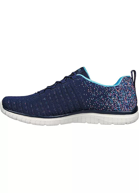 Skechers Virtue Ladies Vegan Bungee Elasticated Lace Slip On Trainers Navy/Pink
