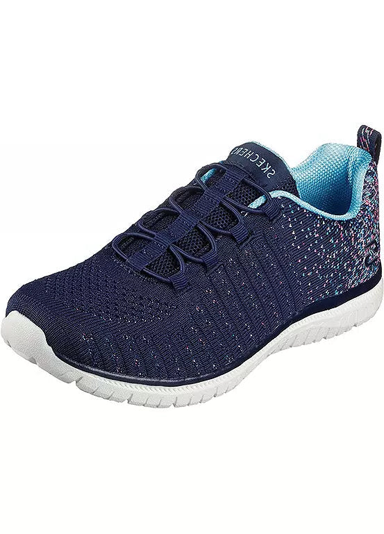 Skechers Virtue Ladies Vegan Bungee Elasticated Lace Slip On Trainers Navy/Pink