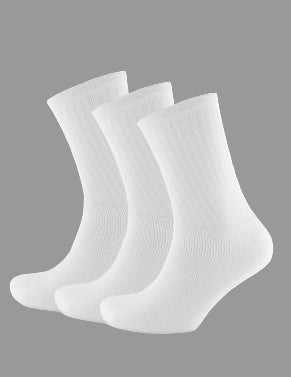 Mens Classic Sports Socks 3 Pair Pack White One Size Fits All UK 6-12 Plain White