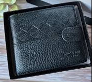 Long & Son Mens Black Leather Wallets With Interlace Design Card Holder Coins Notes Zip & Clip Fasten