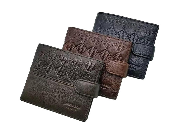 Long & Son Mens Brown Leather Wallets With Interlace Design Card Holder Coins Notes Zip & Clip Fasten
