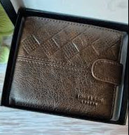 Long & Son Mens Brown Leather Wallets With Interlace Design Card Holder Coins Notes Zip & Clip Fasten