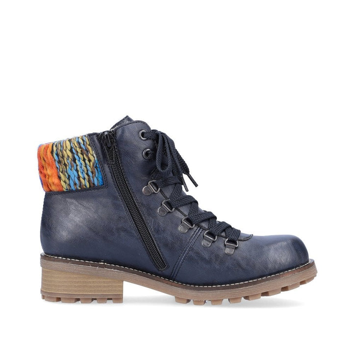 RIEKER TEX Z0445 LADIES WATER RESISTANT LACE UP BOOTS WITH ZIP FASTENING NAVY