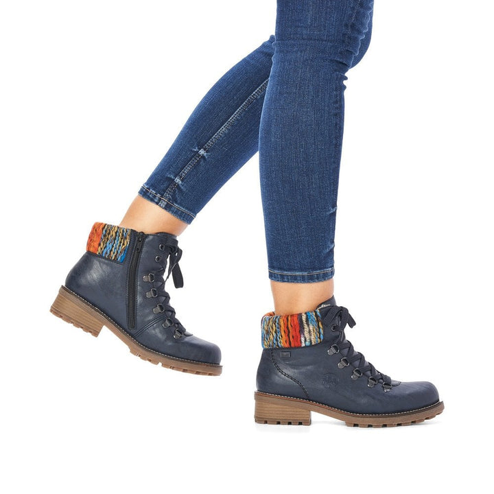 RIEKER TEX Z0445 LADIES WATER RESISTANT LACE UP BOOTS WITH ZIP FASTENING NAVY