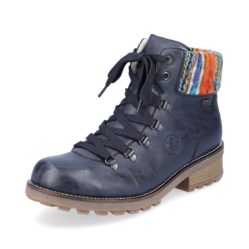 RIEKER TEX Z0445 LADIES WATER RESISTANT LACE UP BOOTS WITH ZIP FASTENING NAVY