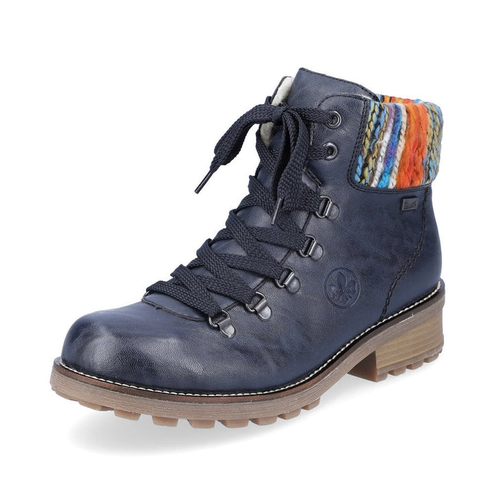 RIEKER TEX Z0445 LADIES WATER RESISTANT LACE UP BOOTS WITH ZIP FASTENING NAVY