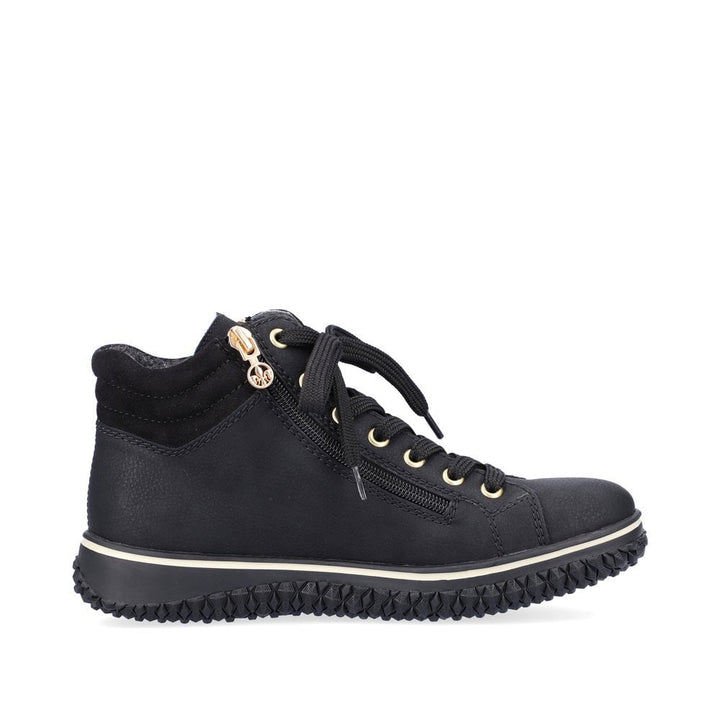 RIEKER TEX Z4263 LADIES WATER RESISTANT FLEECE LINED DOUBLE ZIP/LACE UP BOOTS BLACK