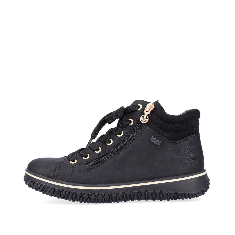 RIEKER TEX Z4263 LADIES WATER RESISTANT FLEECE LINED DOUBLE ZIP/LACE UP BOOTS BLACK