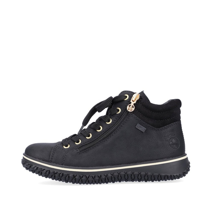 RIEKER TEX Z4263 LADIES WATER RESISTANT FLEECE LINED DOUBLE ZIP/LACE UP BOOTS BLACK