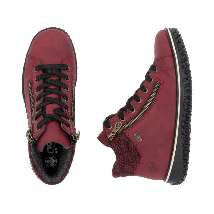 Rieker Tex Z4263 Ladies Water Resistant Fleece Lined Double Zip/Lace Up Boots Red