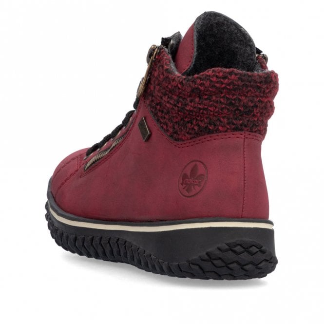 Rieker Tex Z4263 Ladies Water Resistant Fleece Lined Double Zip/Lace Up Boots Red