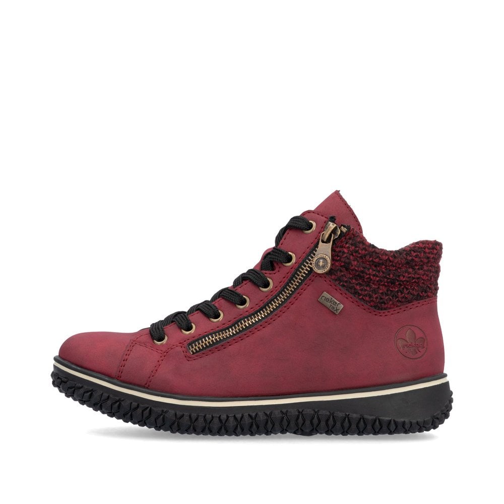 Rieker Tex Z4263 Ladies Water Resistant Fleece Lined Double Zip/Lace Up Boots Red